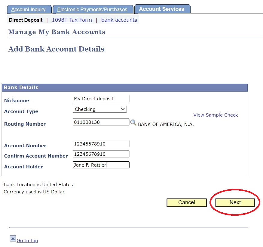 what is my direct deposit info
